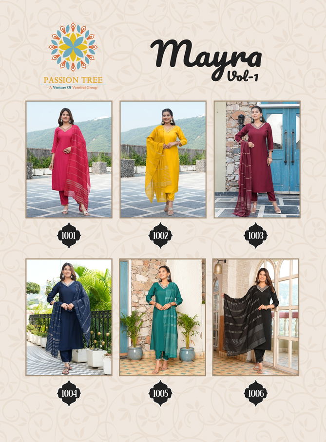 Mayra Vol 1 By Passion Tree Straight Cut Embroidery Kurti With Bottom Dupatta Wholesale Shop In Surat
